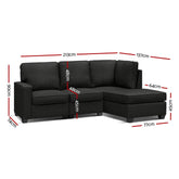 Artiss Sofa Lounge Set 4 Seater Modular Chaise Chair Couch Fabric Dark Grey.